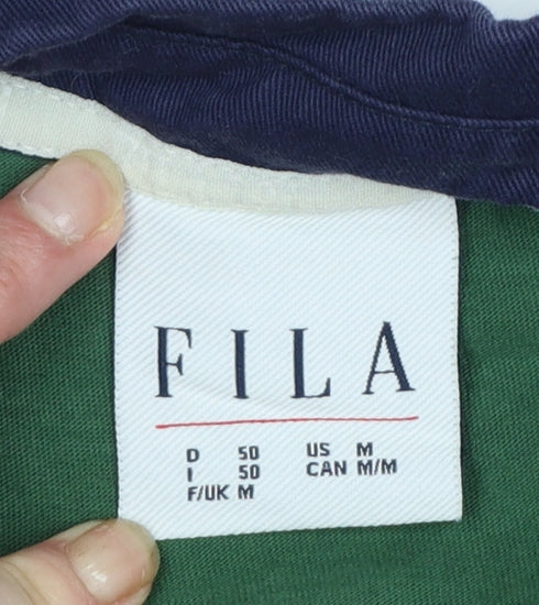 Fila Heritage Men's Green Striped Long Sleeve Rugby Polo Shirt M