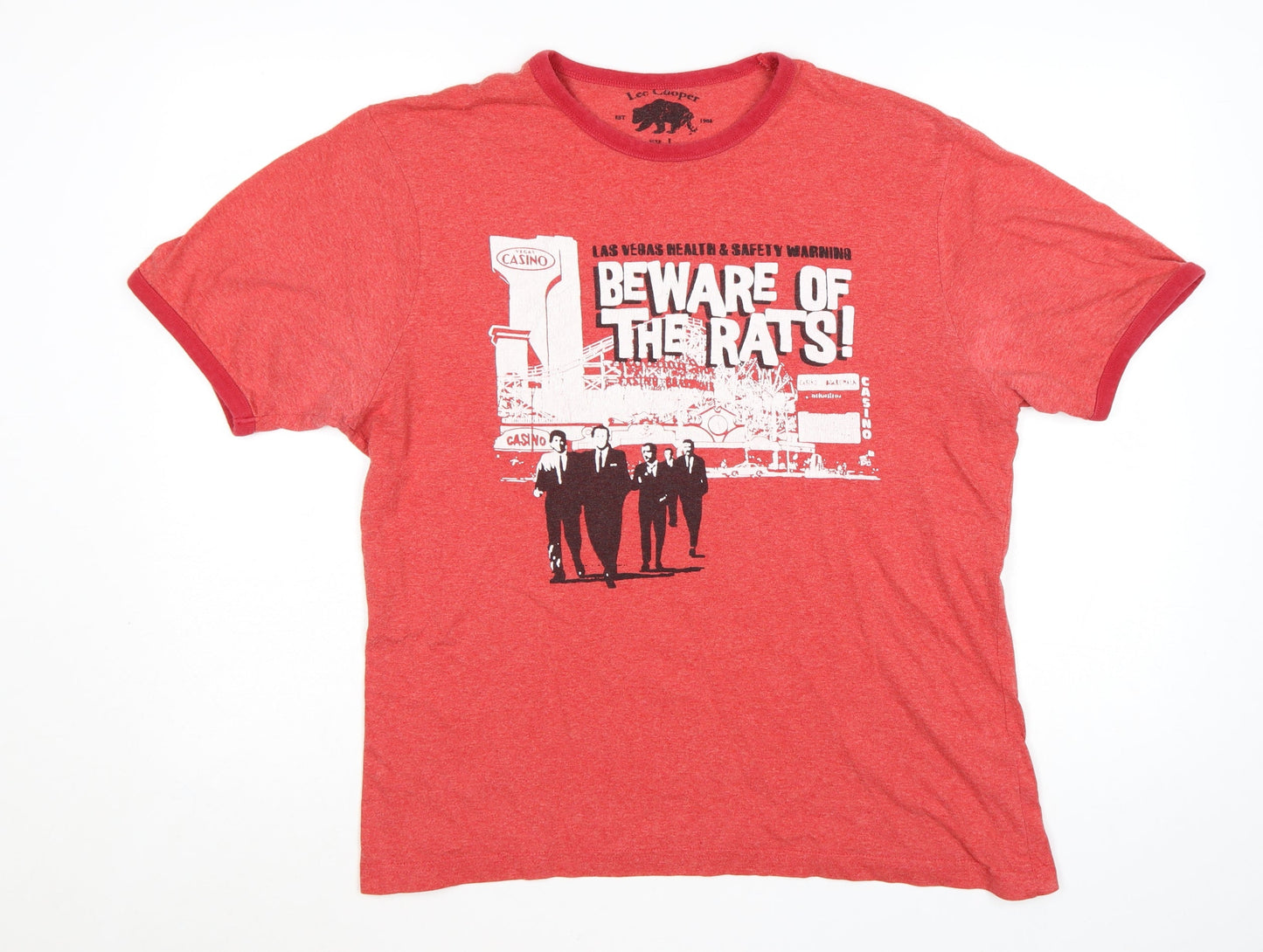 Lee Cooper Men's Red Graphic Print Crew Neck T-Shirt Size L