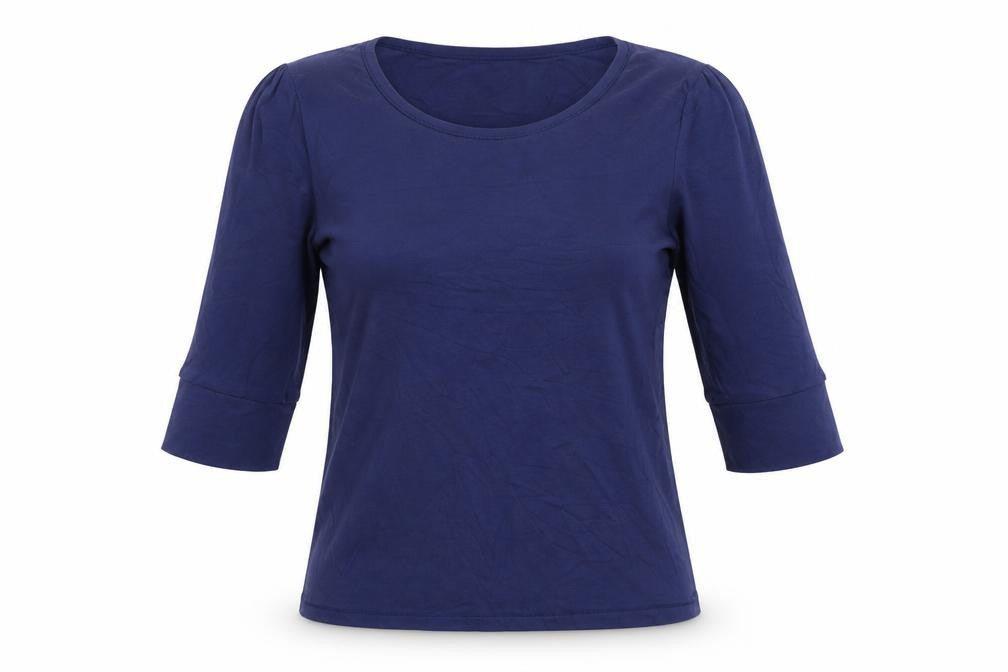 Whistles Women Blue Cotton 3/4 Sleeve Basic T-Shirt Size 14