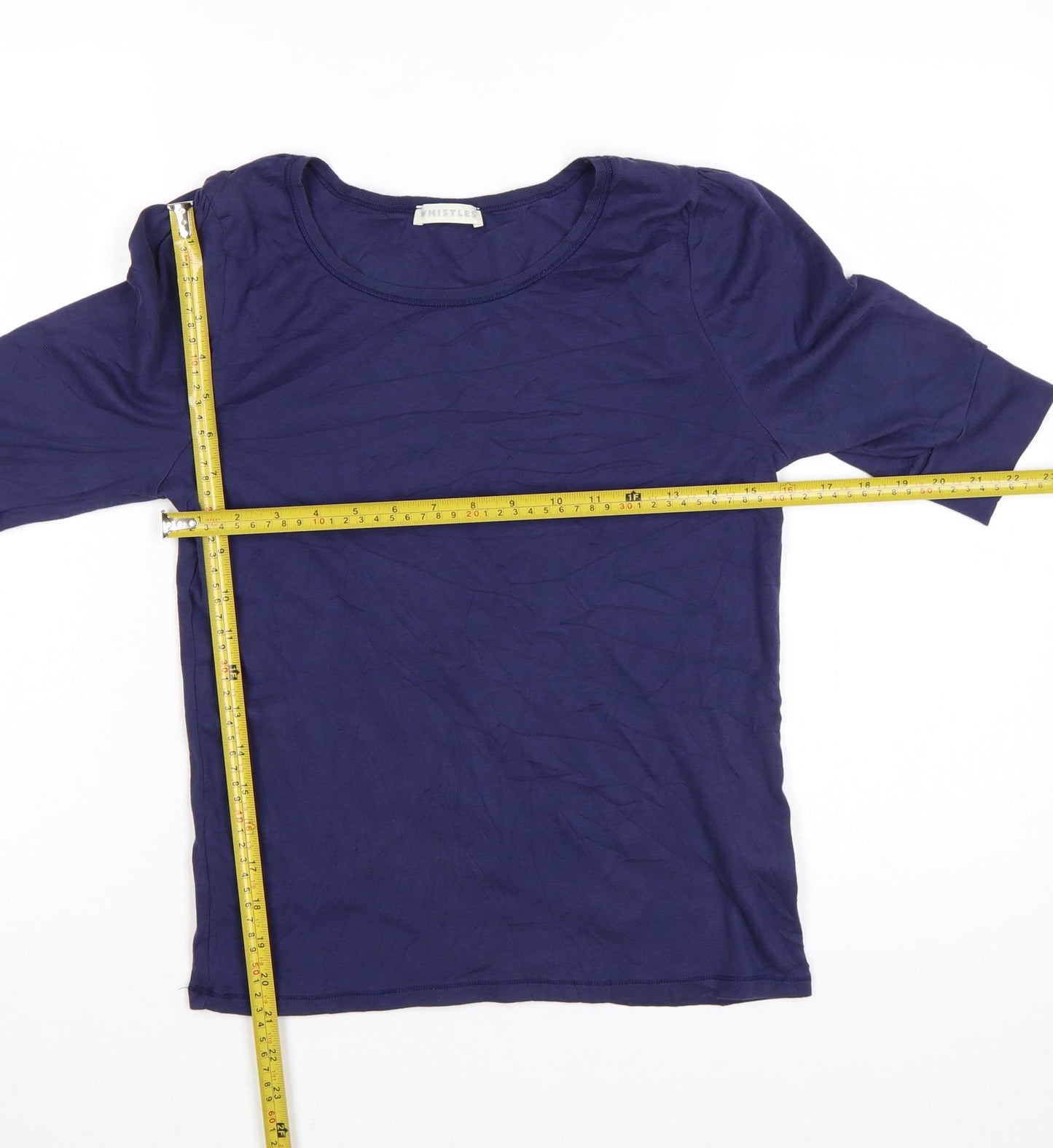 Whistles Women Blue Cotton 3/4 Sleeve Basic T-Shirt Size 14