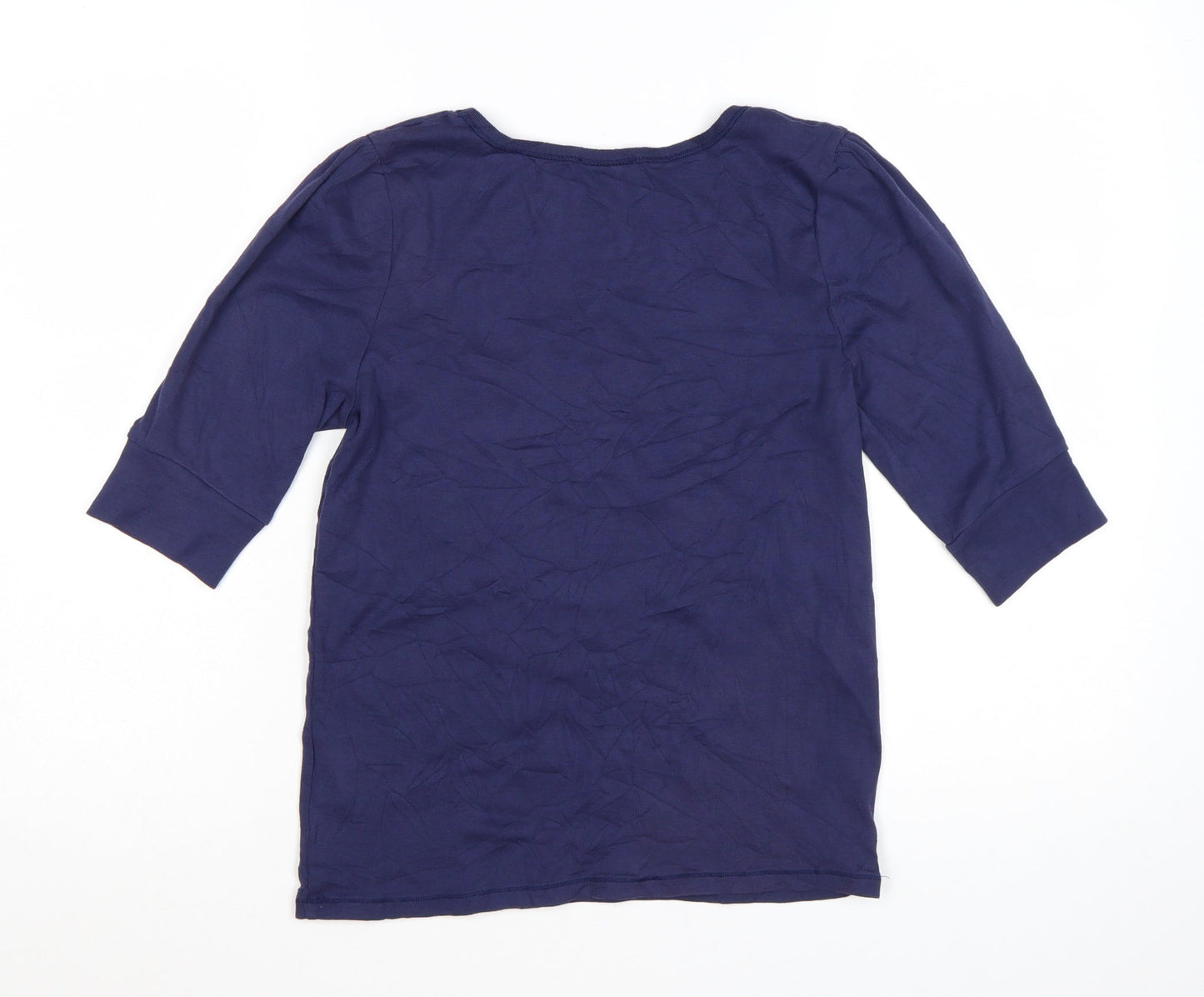 Whistles Women Blue Cotton 3/4 Sleeve Basic T-Shirt Size 14