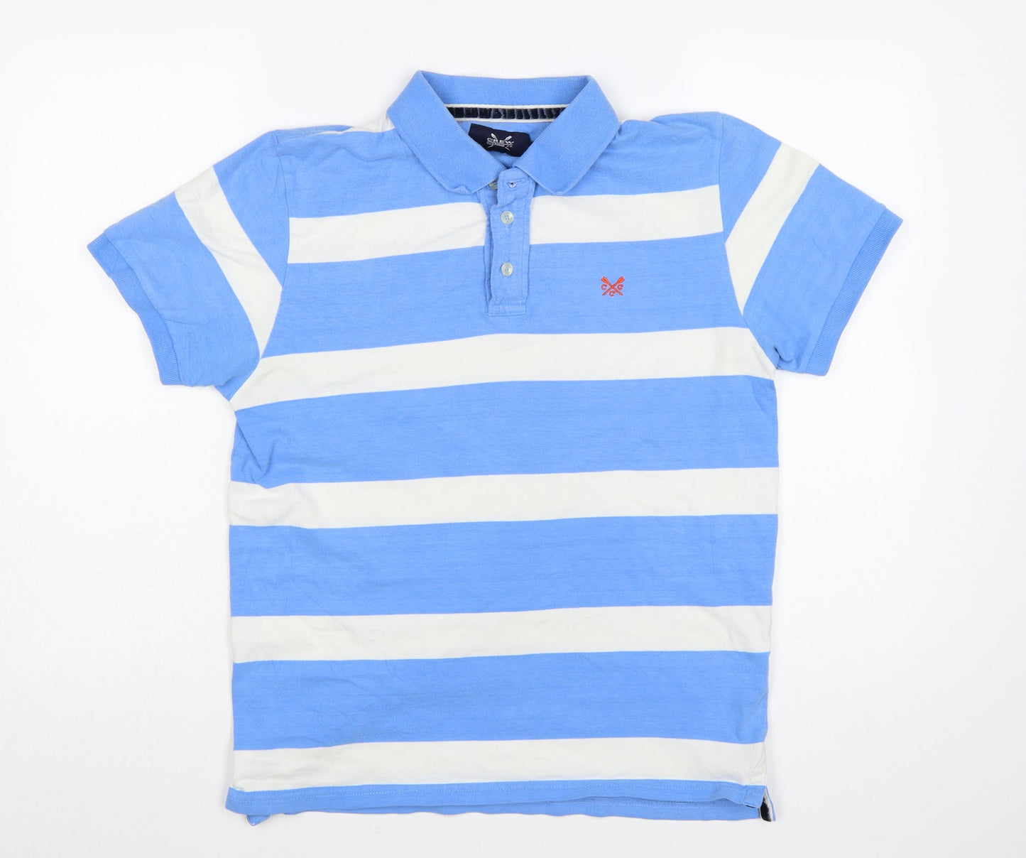 Crew Clothing Co. Men's Blue White Striped Cotton Polo Shirt M