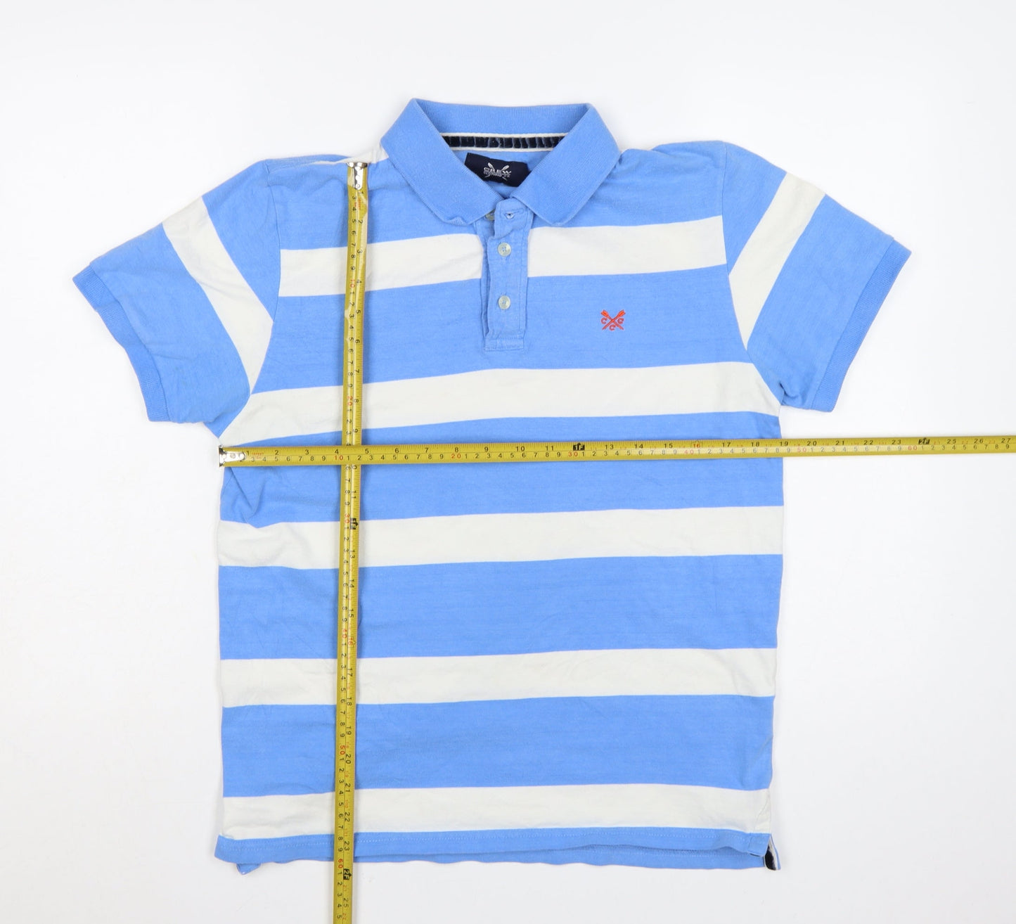 Crew Clothing Co. Men's Blue White Striped Cotton Polo Shirt M