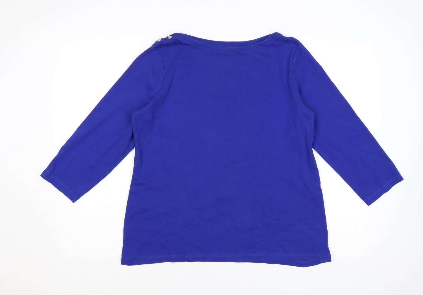 Lands' End Women's Blue 3/4 Sleeve Cotton Boat Neck T-Shirt Size L