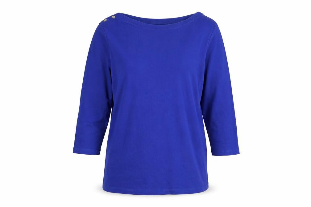 Lands' End Women's Blue 3/4 Sleeve Cotton Boat Neck T-Shirt Size L