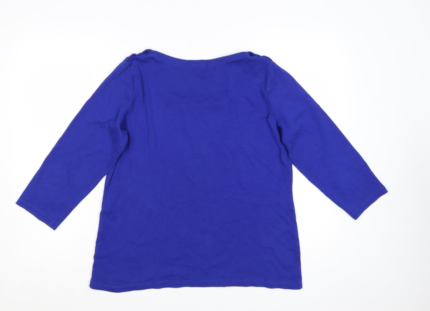 Lands' End Women's Blue 3/4 Sleeve Cotton Boat Neck T-Shirt Size L