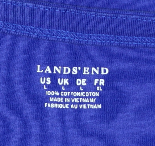 Lands' End Women's Blue 3/4 Sleeve Cotton Boat Neck T-Shirt Size L