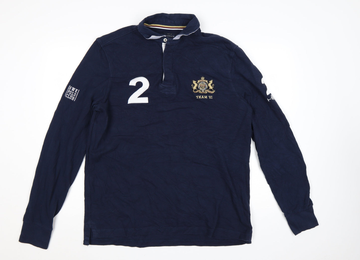 Howick Men's Navy Long Sleeve Polo Shirt Size L 100% Cotton