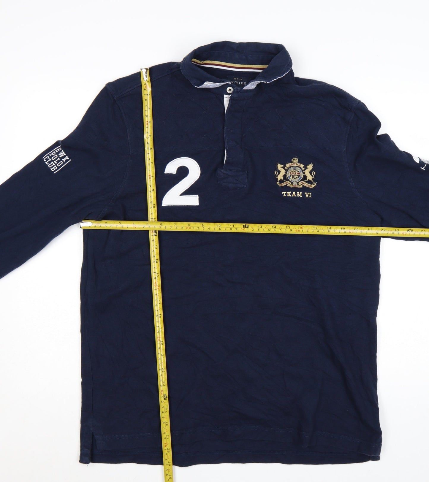 Howick Men's Navy Long Sleeve Polo Shirt Size L 100% Cotton
