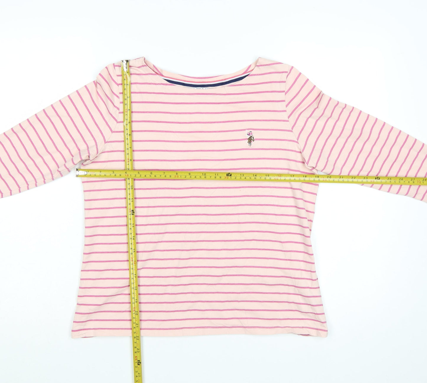 U.S. Polo Assn. Women's Pink Striped Boat Neck 3/4 Sleeve Cotton T-Shirt Size 10