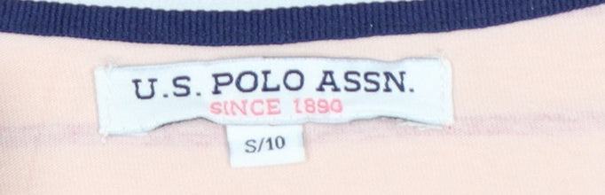 U.S. Polo Assn. Women's Pink Striped Boat Neck 3/4 Sleeve Cotton T-Shirt Size 10