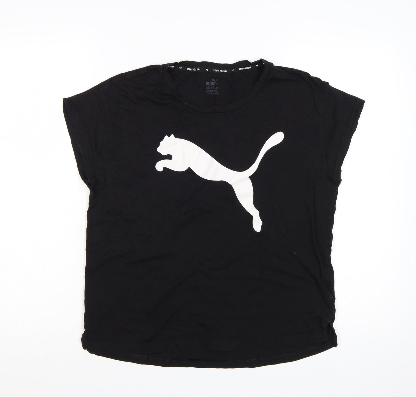 Puma Women Black T-Shirt Size 12 Short Sleeve Cotton Sports Top