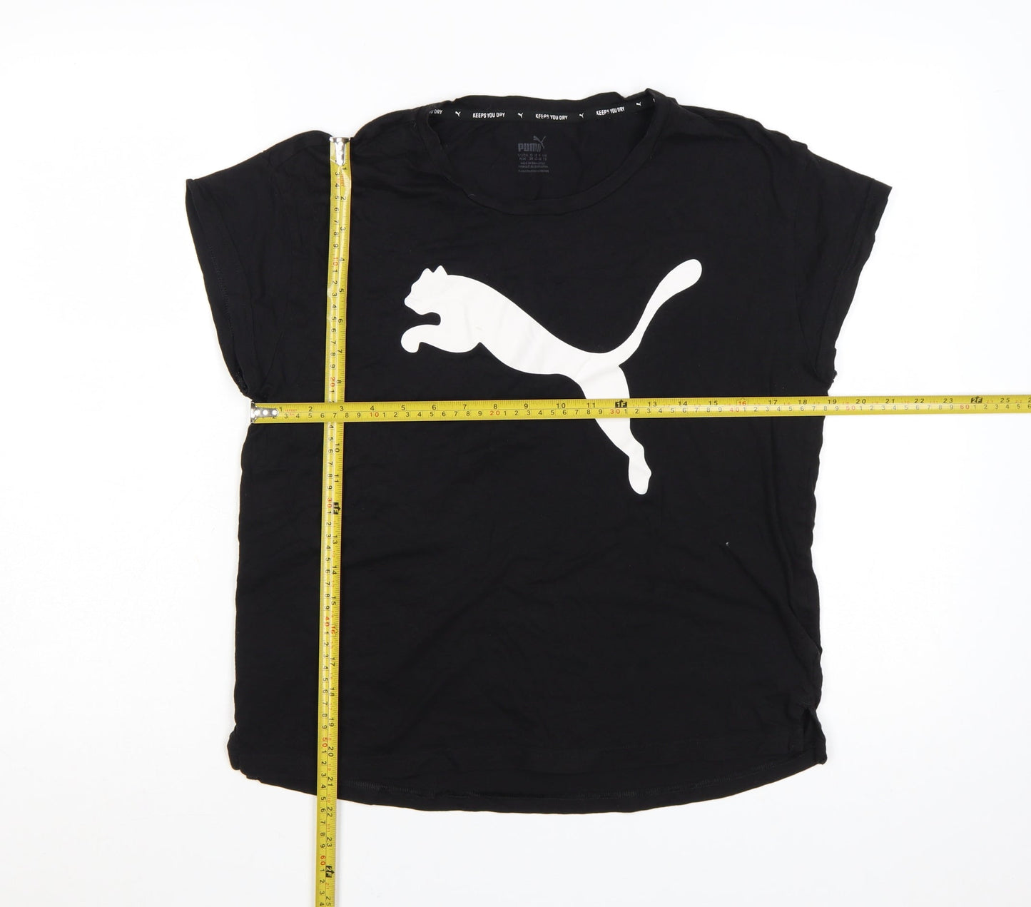 Puma Women Black T-Shirt Size 12 Short Sleeve Cotton Sports Top