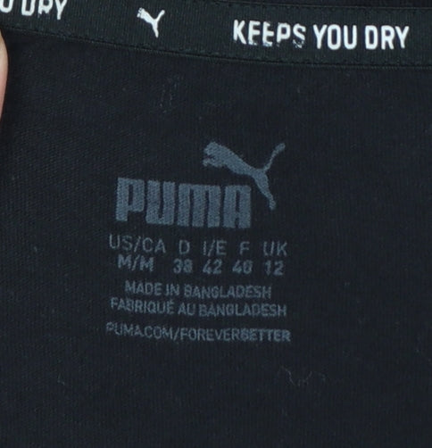 Puma Women Black T-Shirt Size 12 Short Sleeve Cotton Sports Top