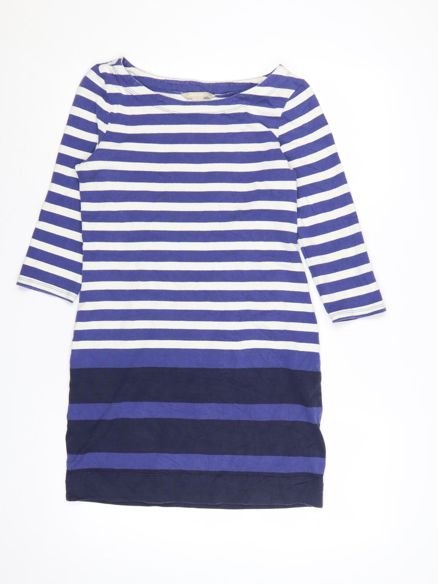 Banana Republic Womens Blue Striped Shift Dress XS 3/4 Sleeve Cotton