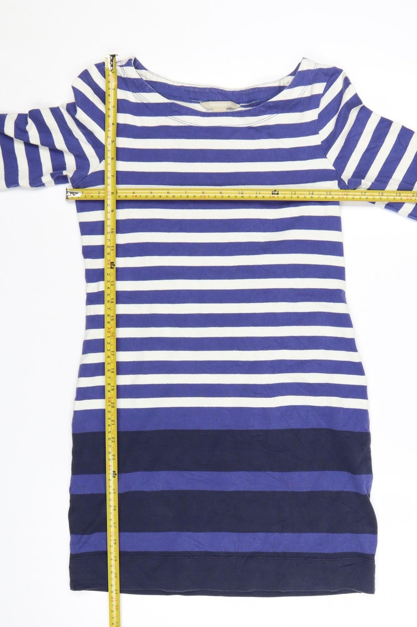 Banana Republic Womens Blue Striped Shift Dress XS 3/4 Sleeve Cotton