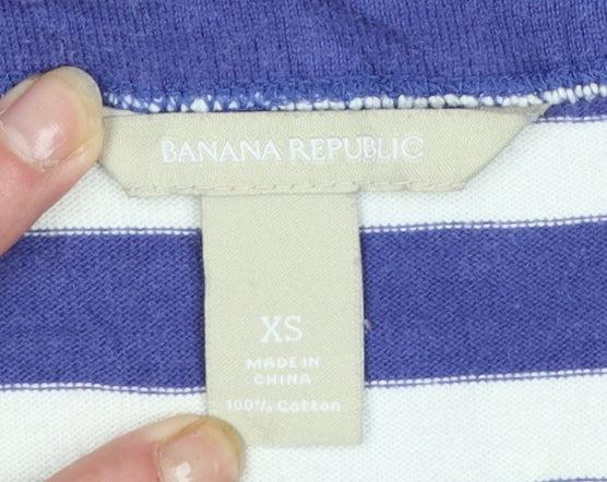 Banana Republic Womens Blue Striped Shift Dress XS 3/4 Sleeve Cotton