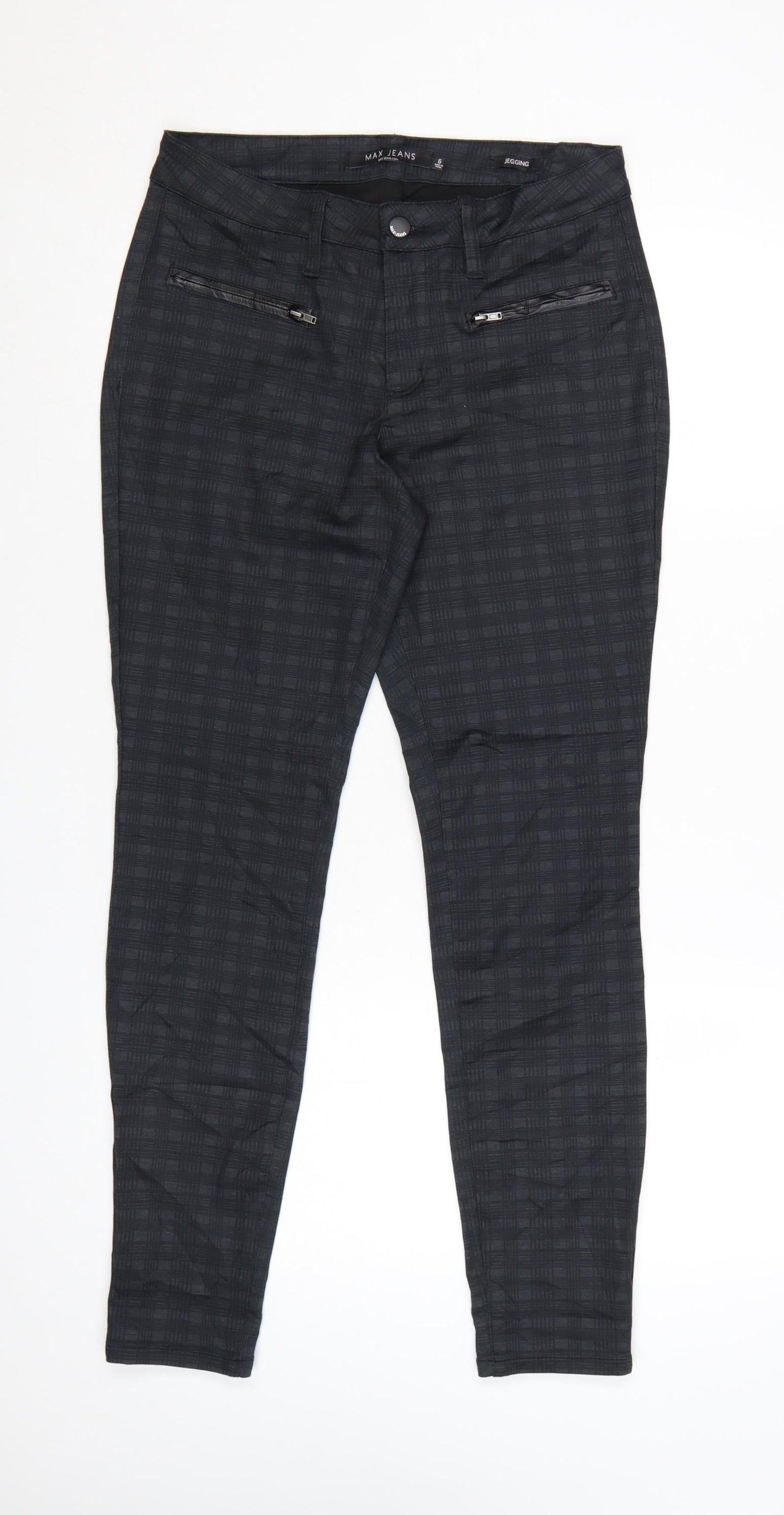 Max Jeans Women's Black Check Jegging Trousers Size 6 Slim Fit