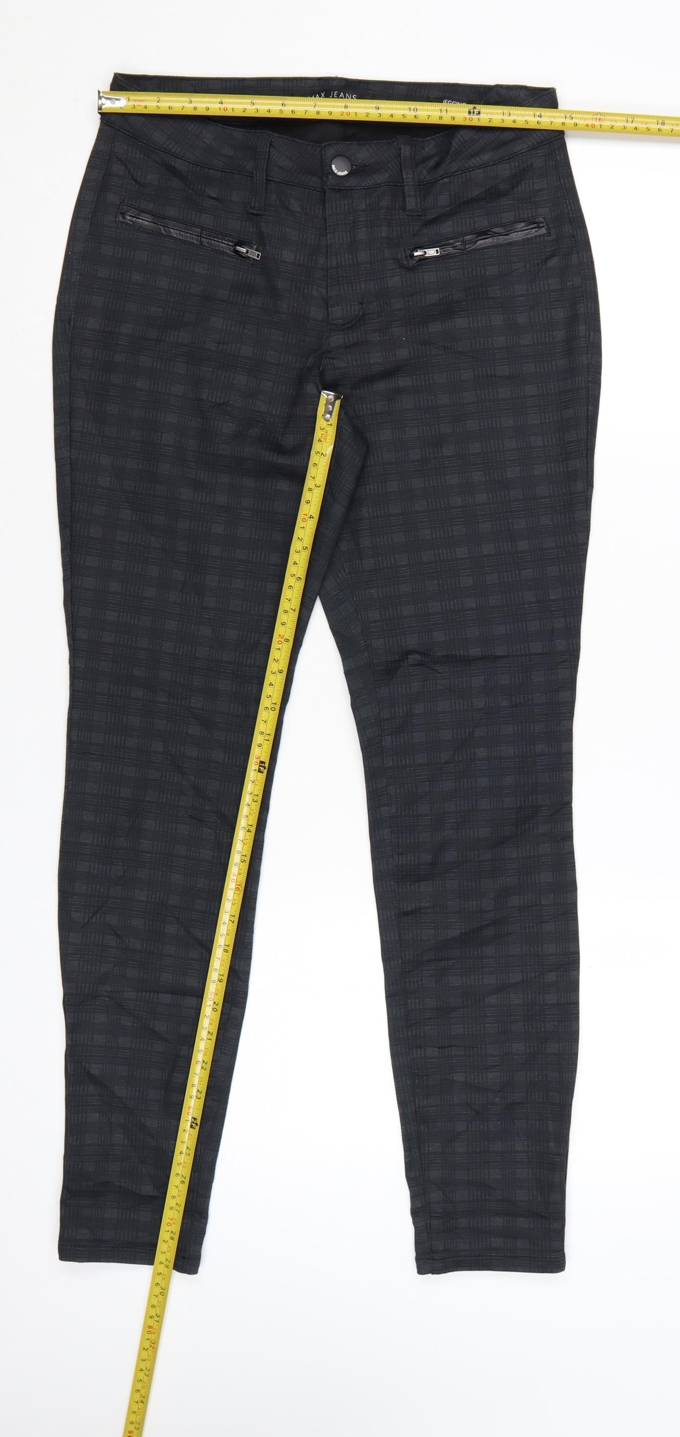 Max Jeans Women's Black Check Jegging Trousers Size 6 Slim Fit