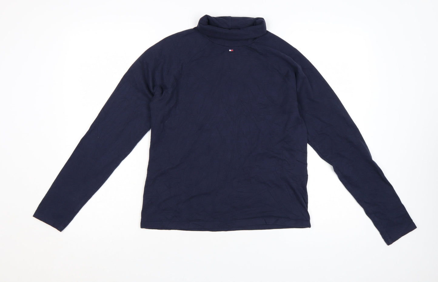 Tommy Jeans Women's Blue Roll Neck Long Sleeve Cotton Top Size L
