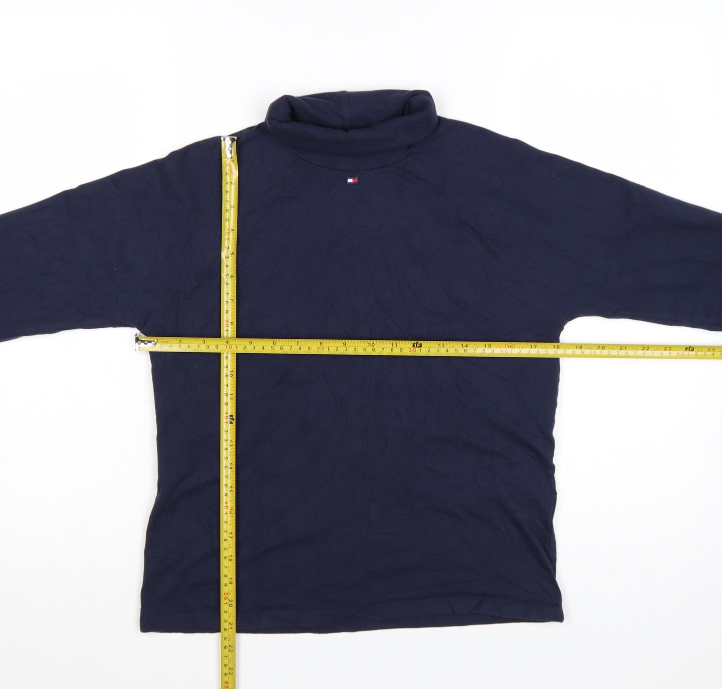 Tommy Jeans Women's Blue Roll Neck Long Sleeve Cotton Top Size L