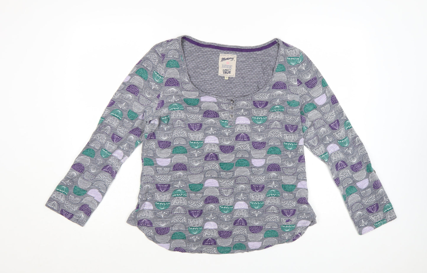 Mantaray Womens Grey Geometric Cotton Jersey Long Sleeve T-Shirt Size 16