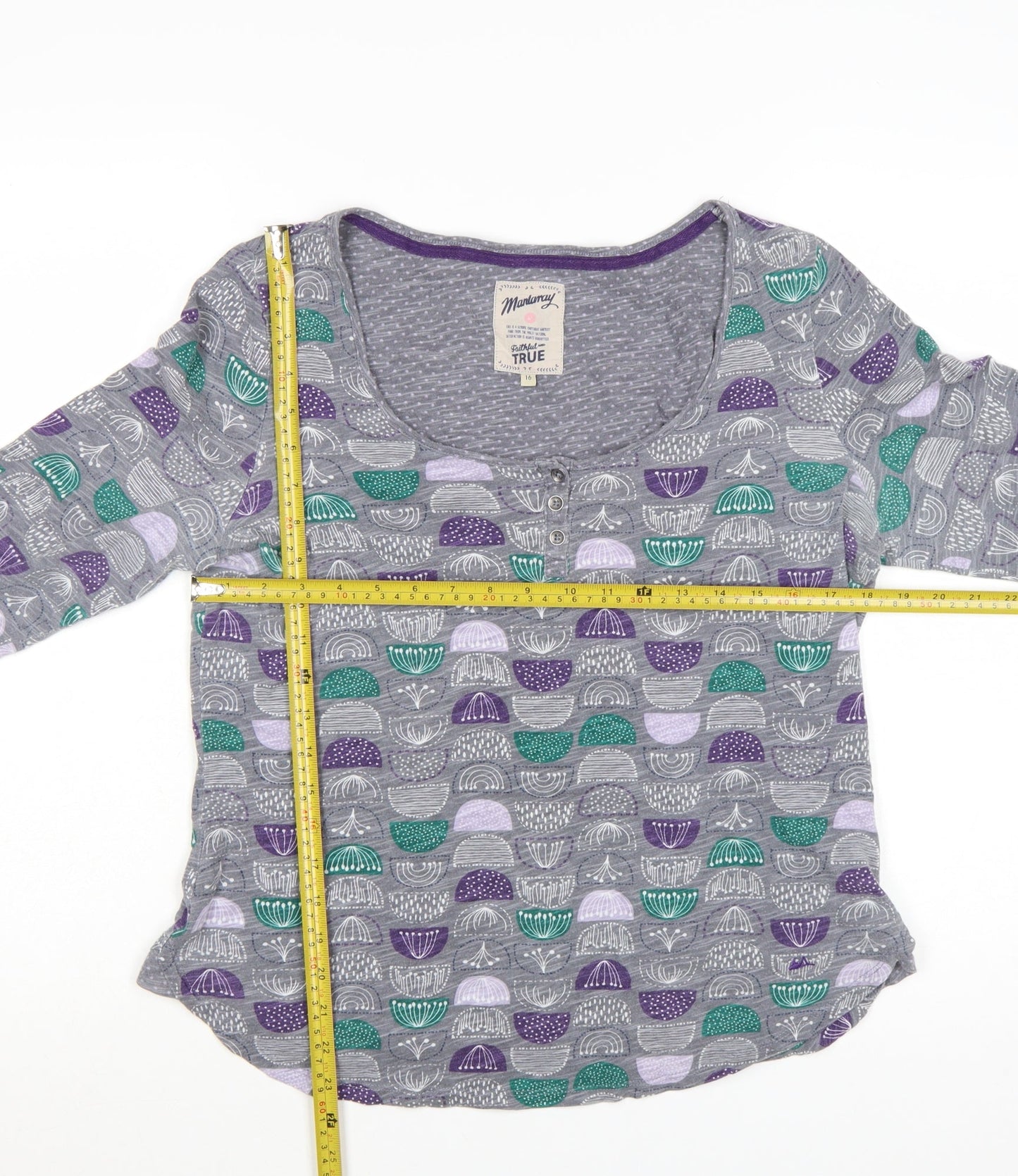 Mantaray Womens Grey Geometric Cotton Jersey Long Sleeve T-Shirt Size 16