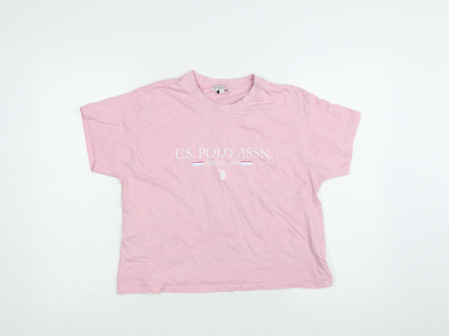 U.S. Polo Assn. Womens Pink Cotton Crew Neck T-Shirt Size 14