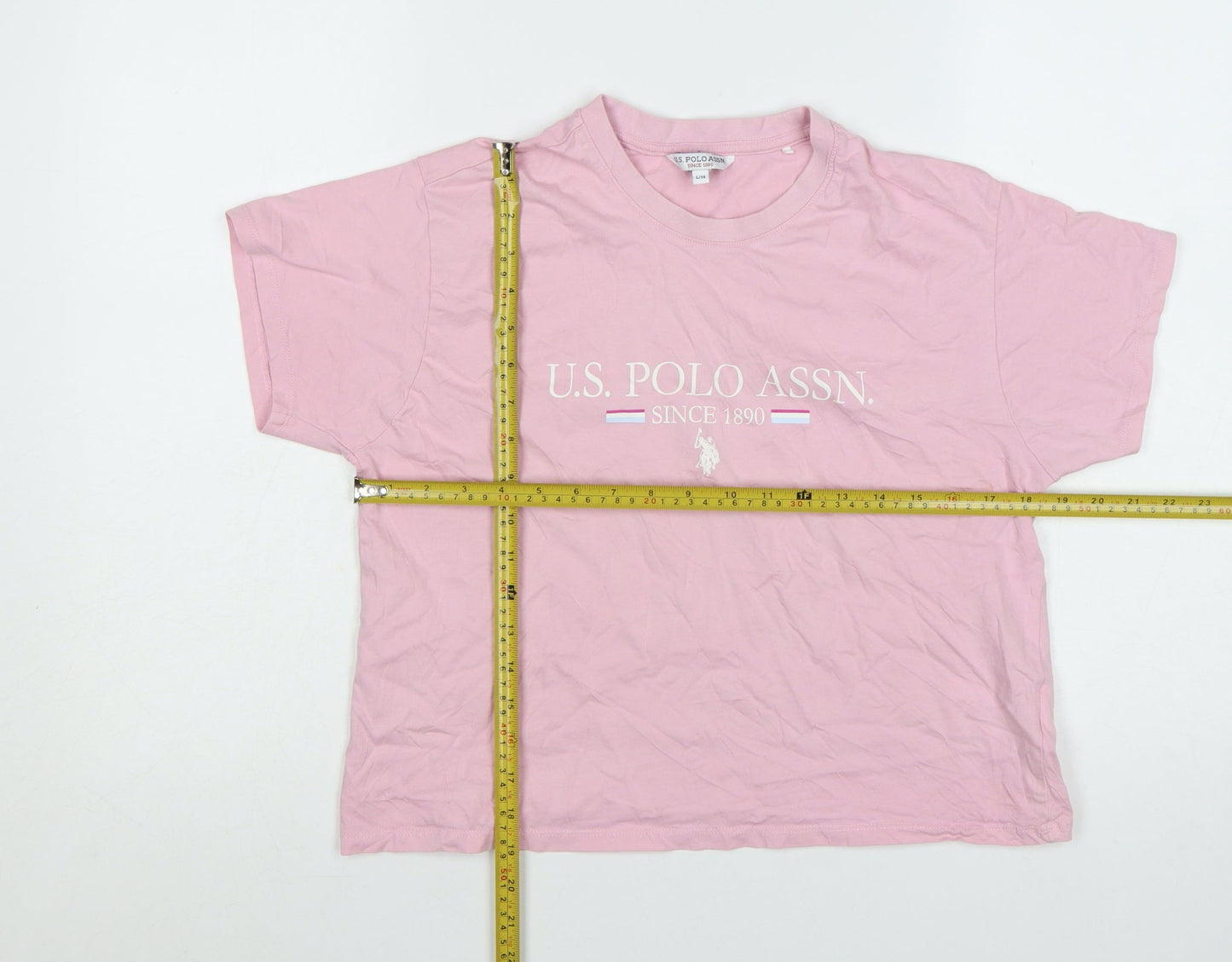 U.S. Polo Assn. Womens Pink Cotton Crew Neck T-Shirt Size 14