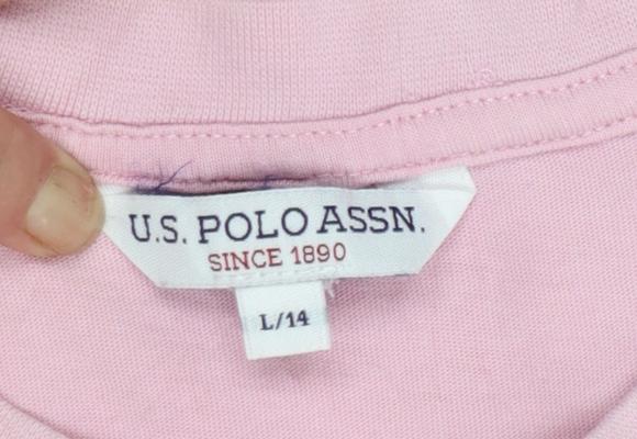 U.S. Polo Assn. Womens Pink Cotton Crew Neck T-Shirt Size 14