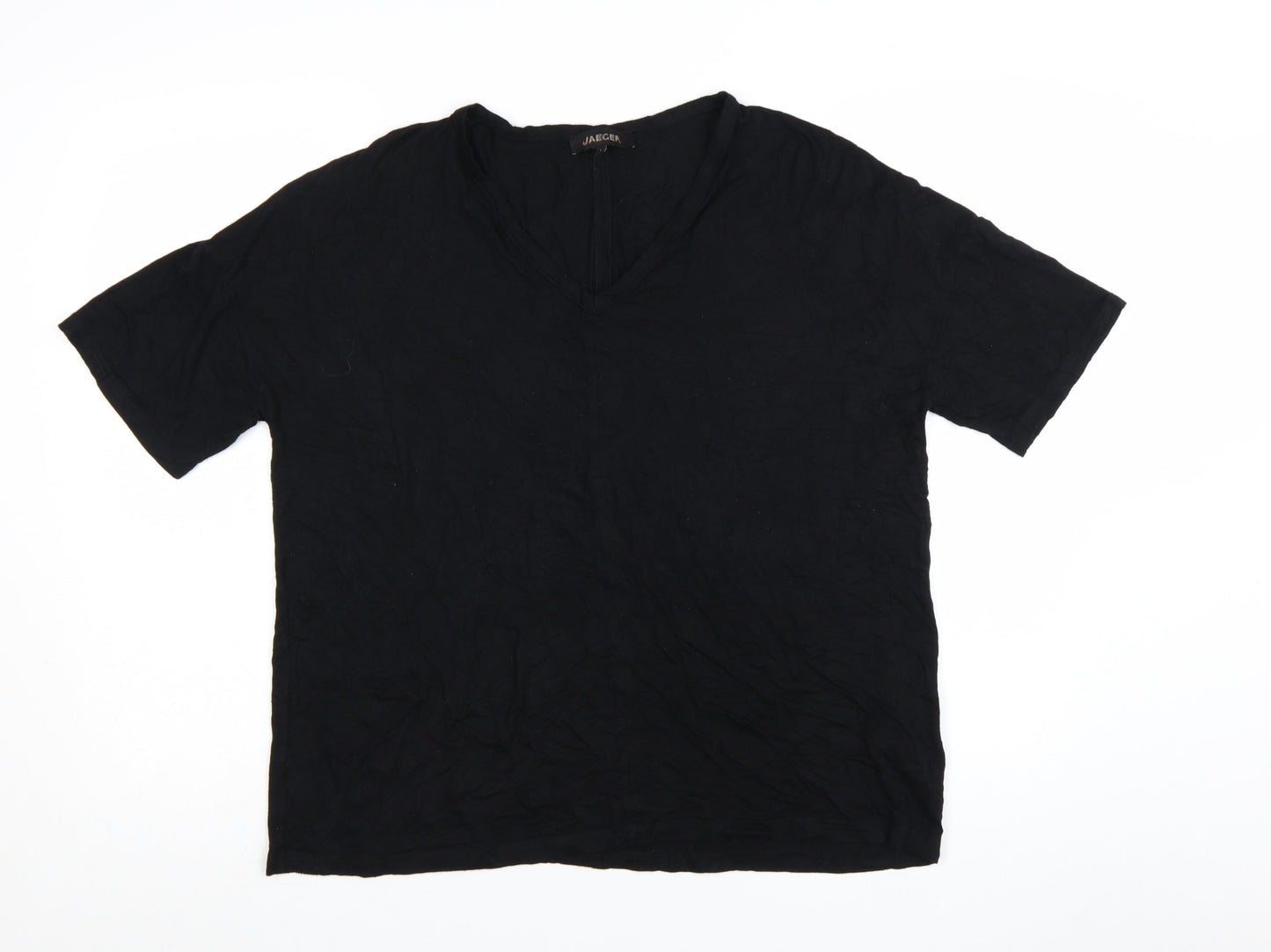 Jaeger Womens Black V-Neck Short Sleeve Jersey T-Shirt Size L