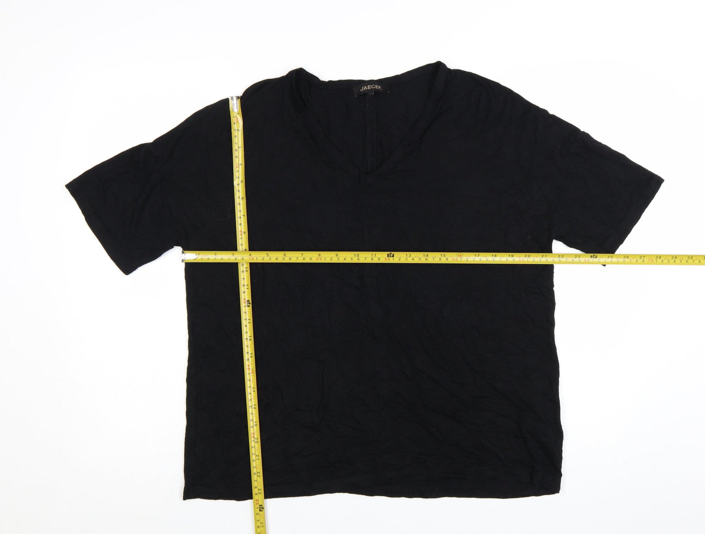 Jaeger Womens Black V-Neck Short Sleeve Jersey T-Shirt Size L
