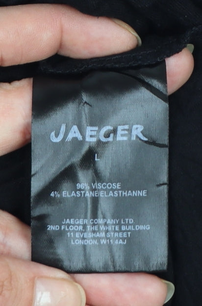 Jaeger Womens Black V-Neck Short Sleeve Jersey T-Shirt Size L