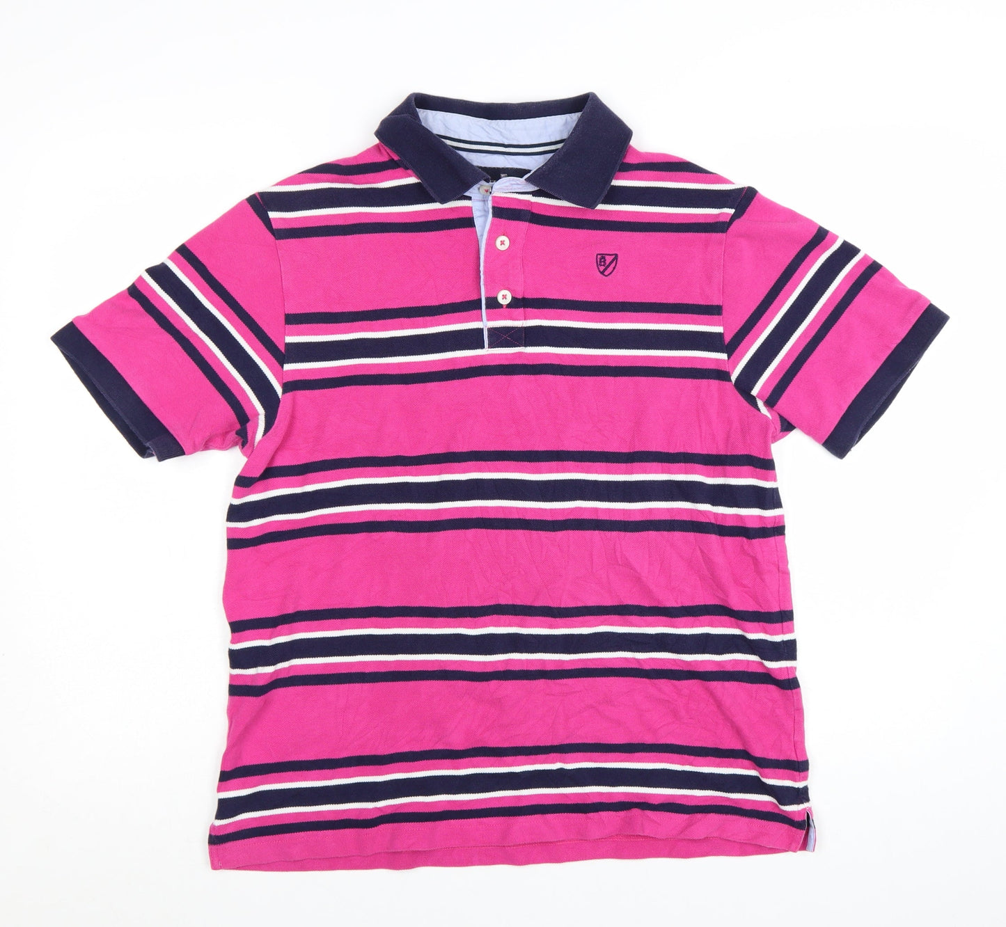 Marks and Spencer Blue Harbour Men's Pink Striped Cotton Polo Shirt Size M