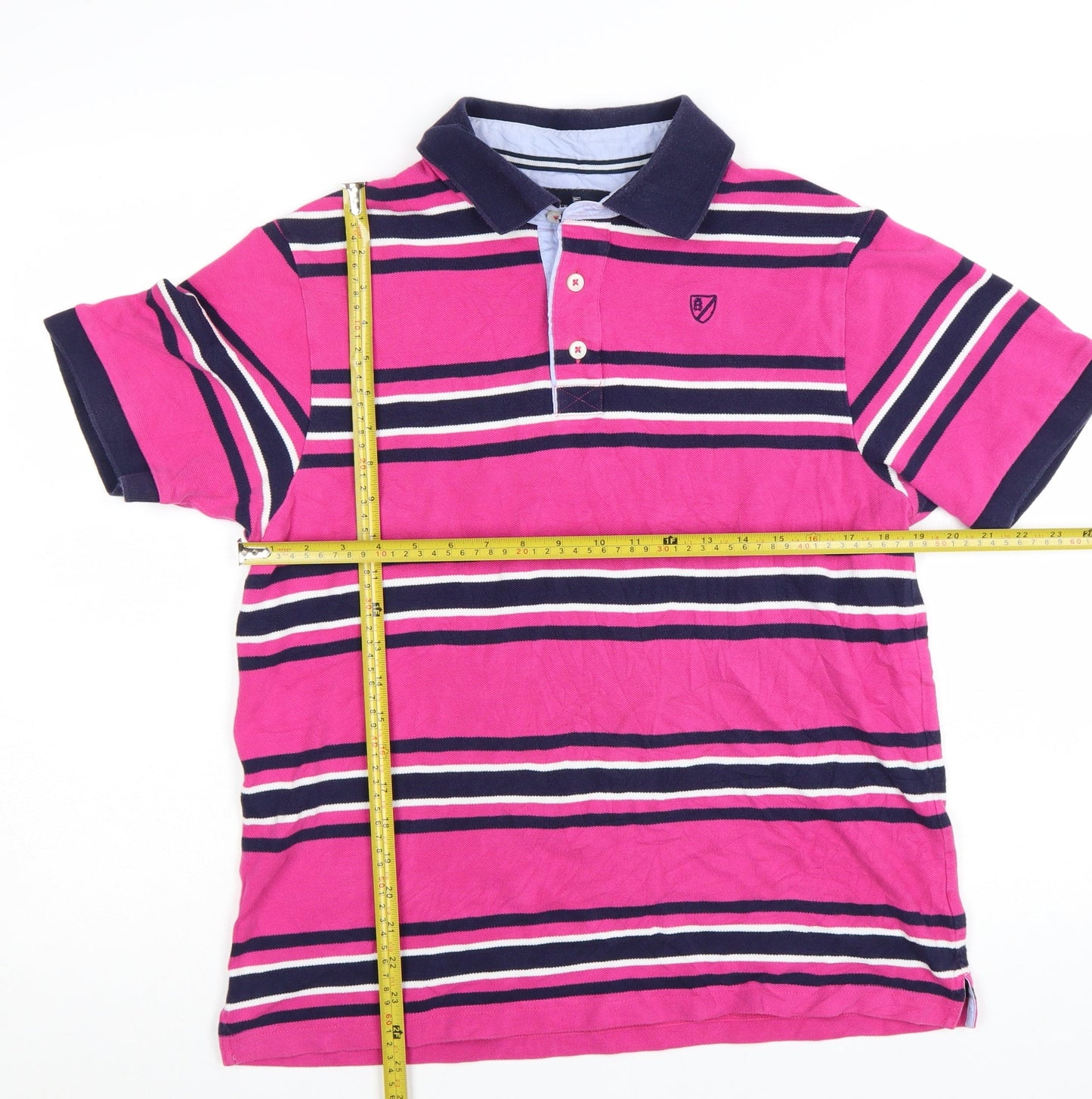 Marks and Spencer Blue Harbour Men's Pink Striped Cotton Polo Shirt Size M