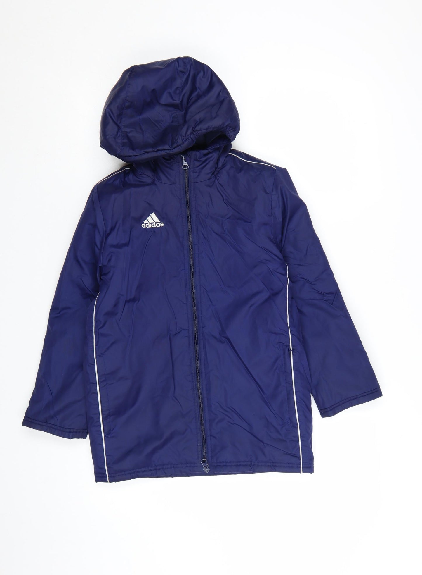Adidas Boys Blue Hooded Windbreaker Jacket 7-8 Years Lightweight