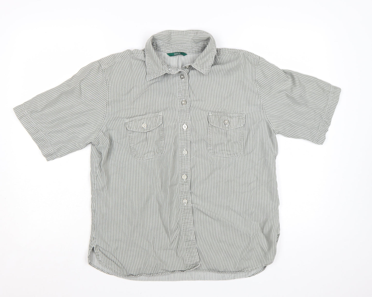 Marks and Spencer Women's Grey Striped Button-Up Shirt Size 16