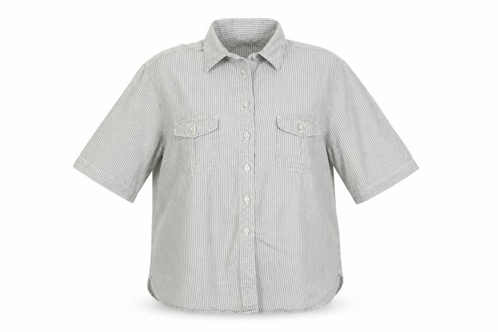 Marks & Spencer Women's Grey Striped Button-Up Shirt Size 16