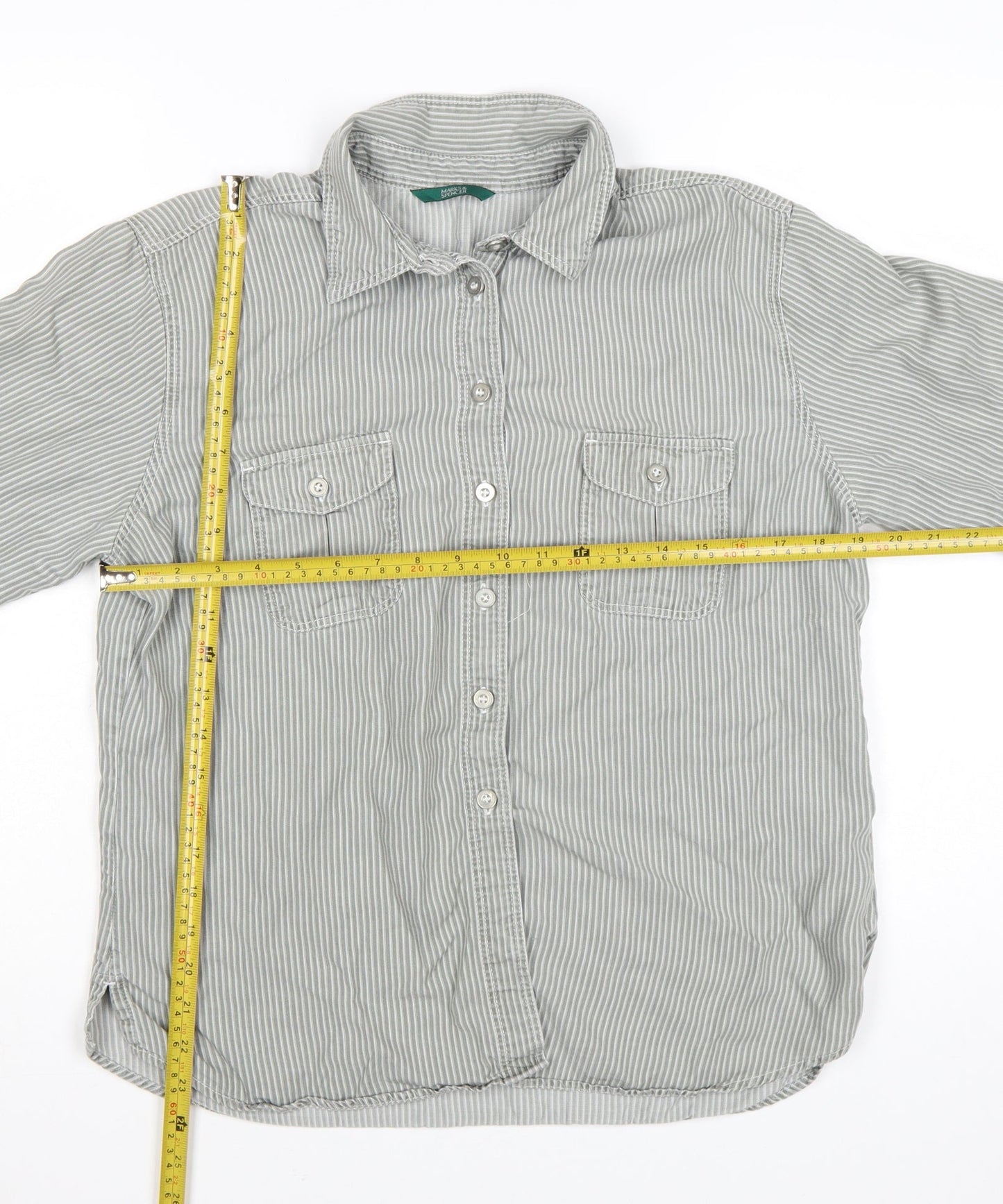 Marks and Spencer Women's Grey Striped Button-Up Shirt Size 16