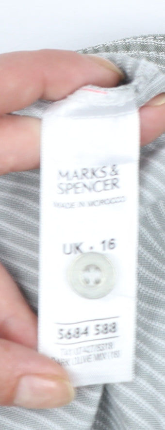 Marks and Spencer Women's Grey Striped Button-Up Shirt Size 16