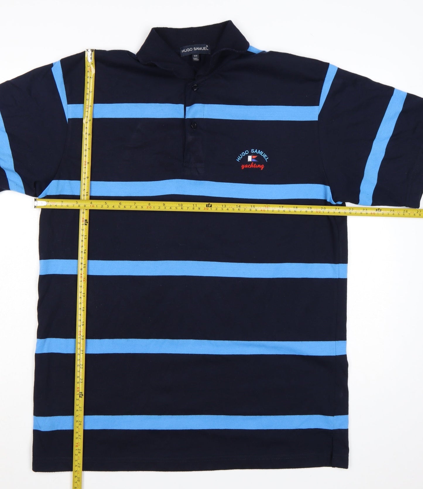 Hugo Samuel Men's Blue Striped 2XL Polo Shirt Nautical Yachting Style