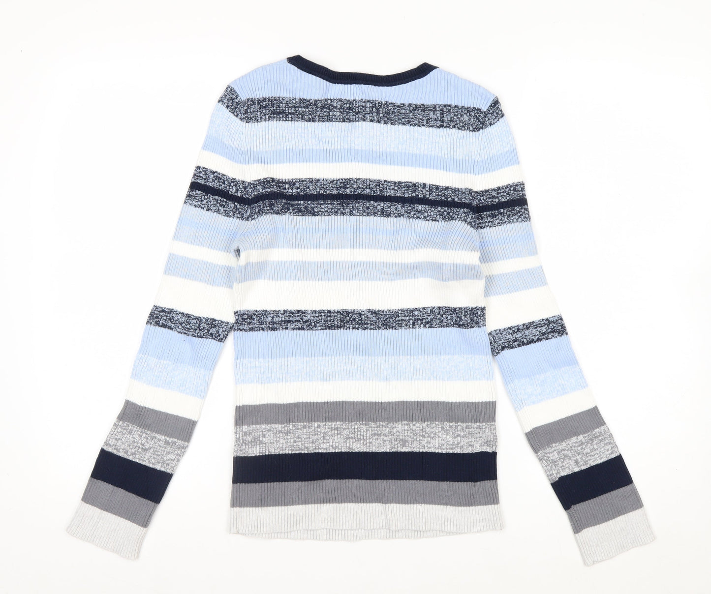 White Stuff Women Blue Striped Long Sleeve Knit Cotton Top UK 14