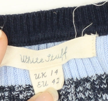 White Stuff Women Blue Striped Long Sleeve Knit Cotton Top UK 14