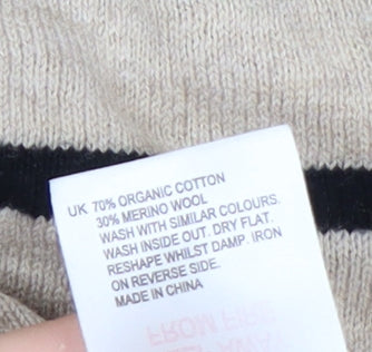 White Stuff Women’s Beige Striped Merino Wool Cotton Crew Neck Jumper Size 12