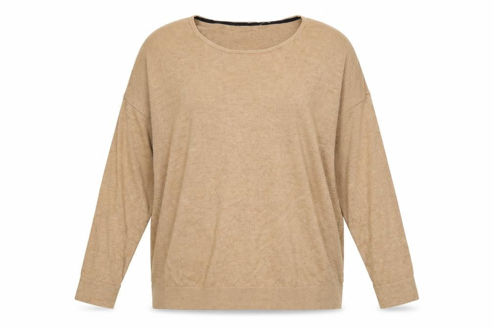 White Stuff Women Beige Cotton Blend Relaxed Fit Crew Neck Jumper Size 14