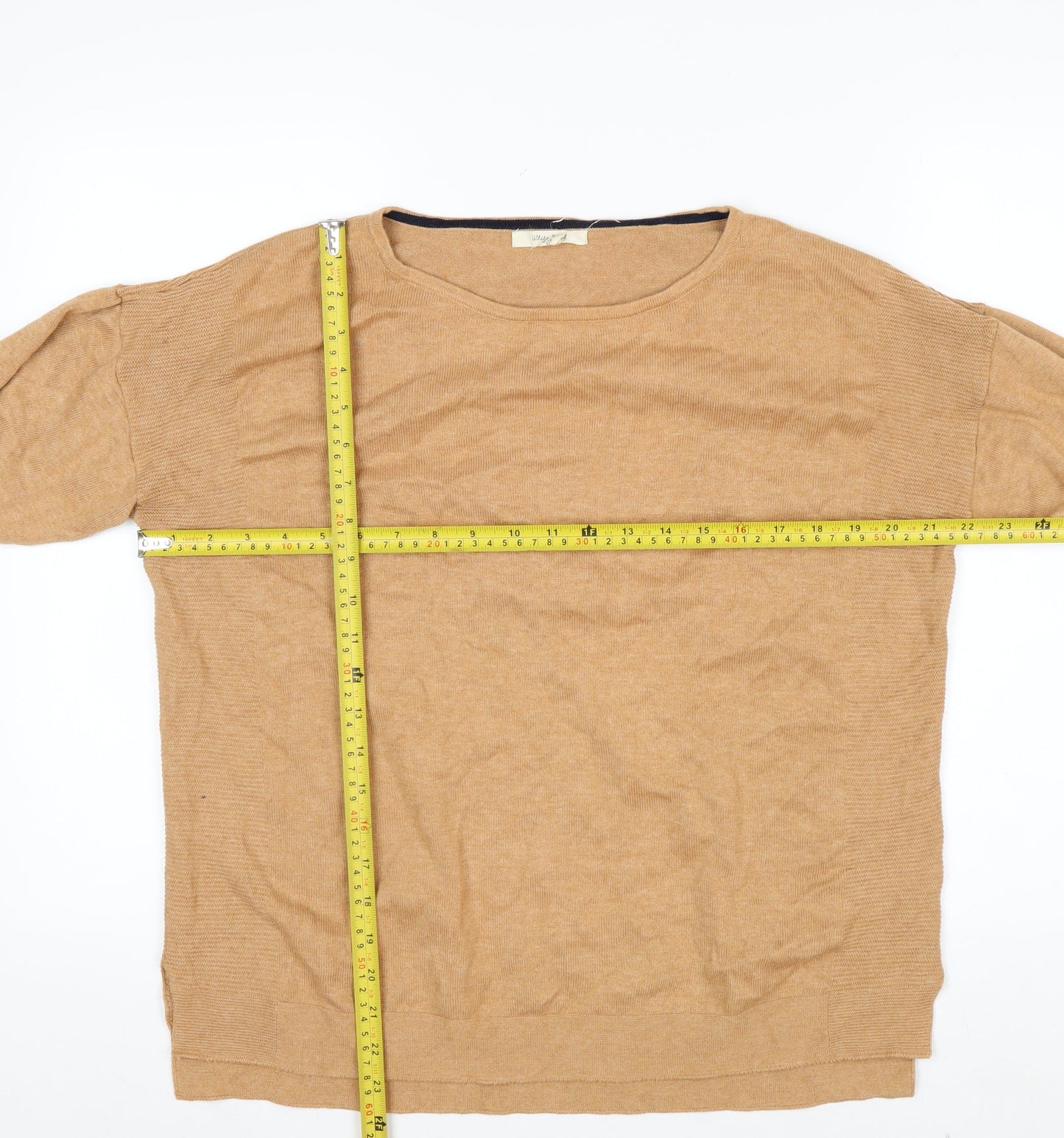 White Stuff Women Beige Cotton Blend Relaxed Fit Crew Neck Jumper Size 14