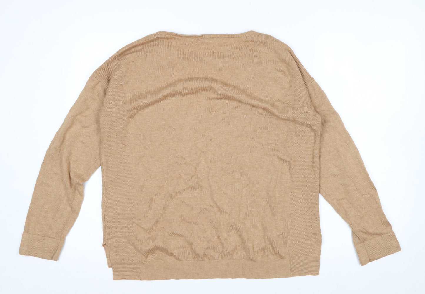 White Stuff Women Beige Cotton Blend Relaxed Fit Crew Neck Jumper Size 14