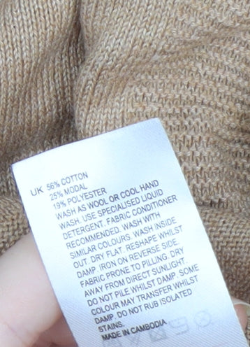 White Stuff Women Beige Cotton Blend Relaxed Fit Crew Neck Jumper Size 14