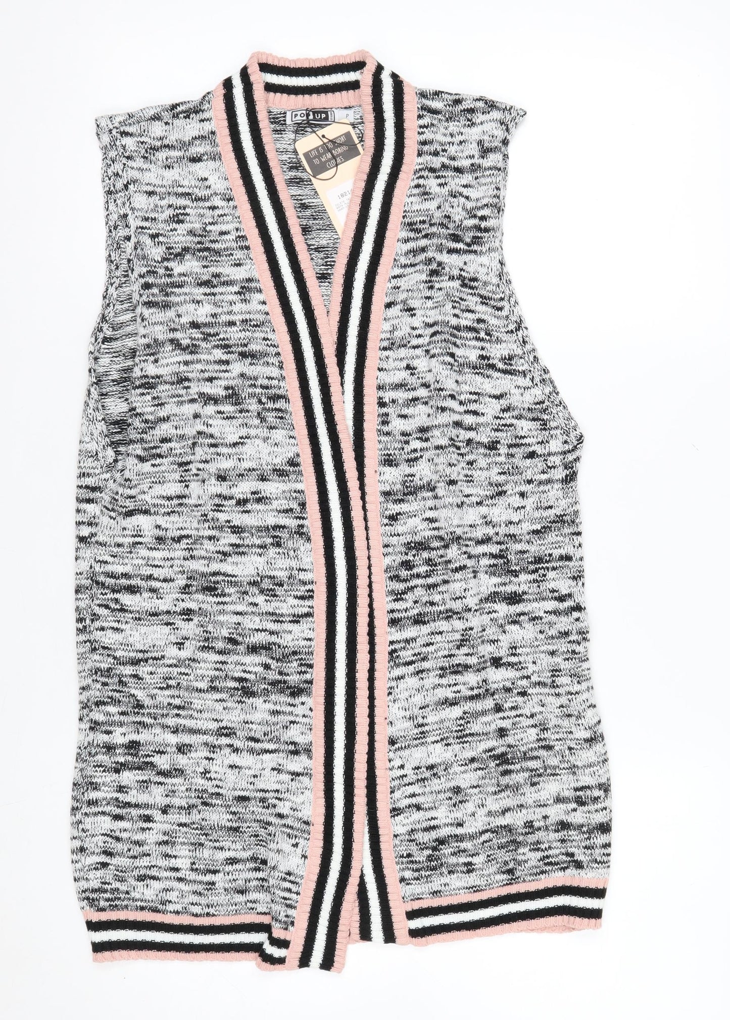 Pop Up Store Women Grey Pink Knit Sleeveless Cardigan Size S