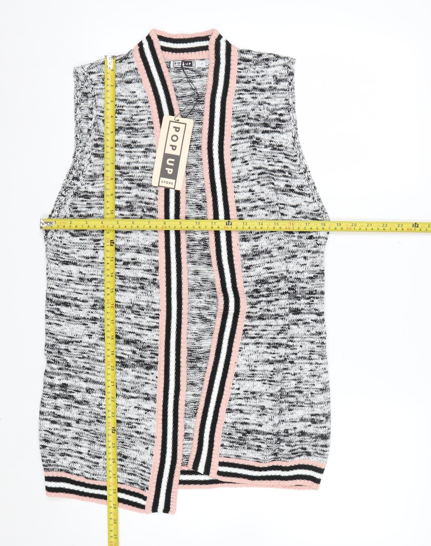 Pop Up Store Women Grey Pink Knit Sleeveless Cardigan Size S